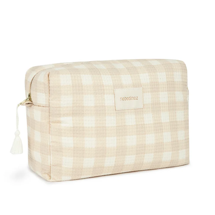 Nobodinoz - Diva Trousse de toilette, imperméable, 25 x 16 cm, ivory checks