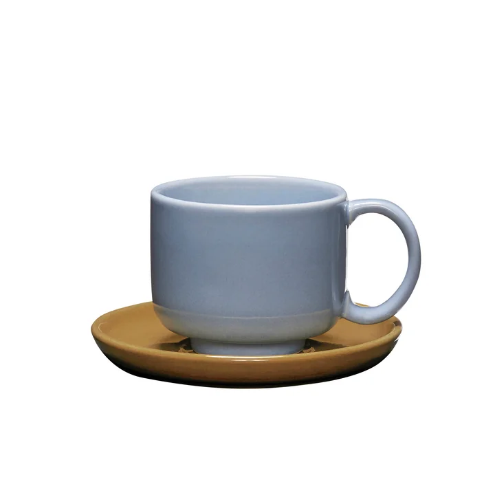 Hübsch Interior - Amare Tasse avec soucoupe, bleu clair / marron