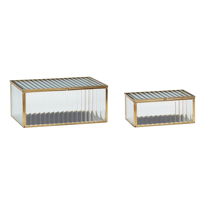 Hübsch Interior - Ripple Boîtes en verre, transparent / laiton (set de 2)