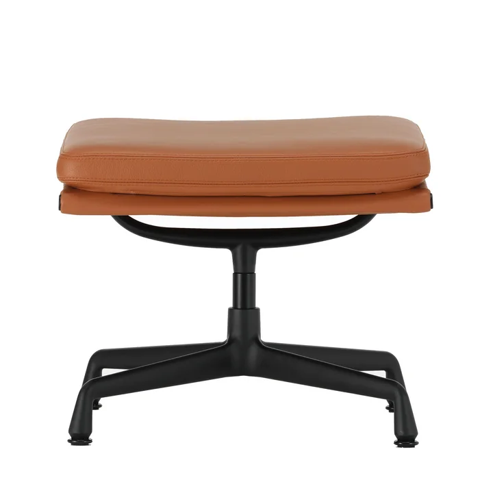 Vitra - EA 223 Tabouret Soft Pad deep black, cuir Premium F, cognac (patins pour moquette )