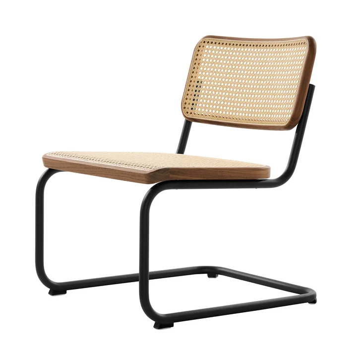 Thonet - S 32 VL Chaise Lounge, RAL 9005 (noir profond) / Noyer laqué avec vernis naturel / Canne tressée avec tissu de soutien