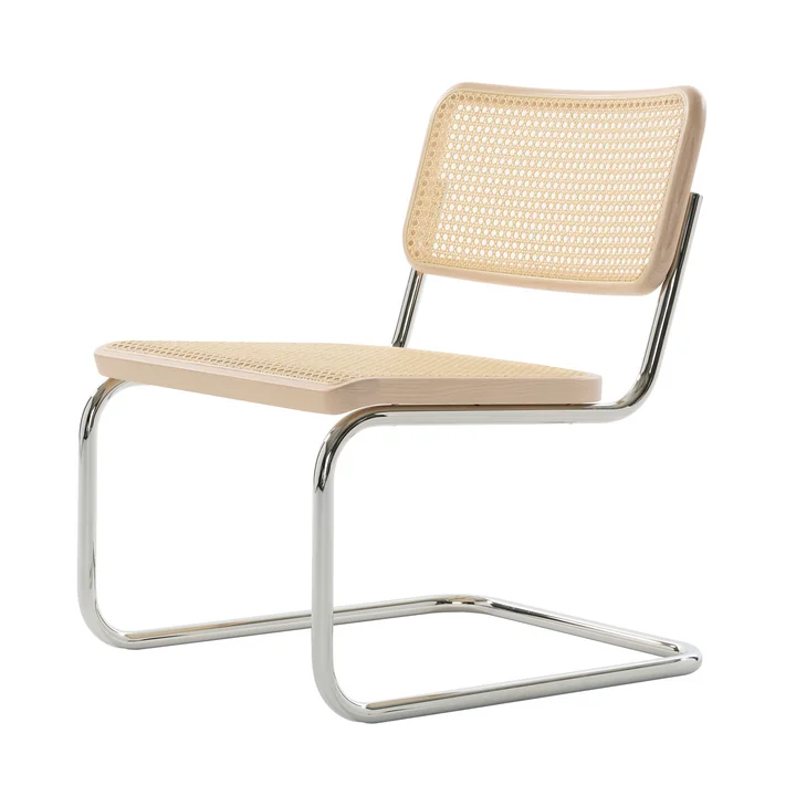 Thonet - S 32 VL Chaise Lounge, chrome / hêtre teinté éclairci (TP 107) / cannage avec tissu de soutien