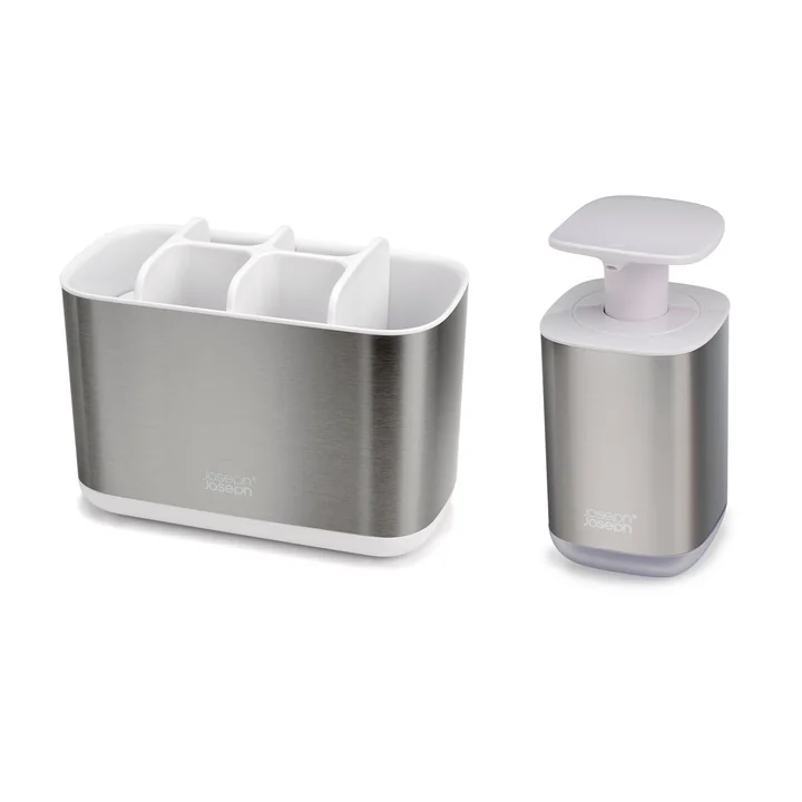 Joseph Joseph - Salle de bain Beauties Set, distributeur de savon et grand réservoir à brosse à dents, acier inoxydable