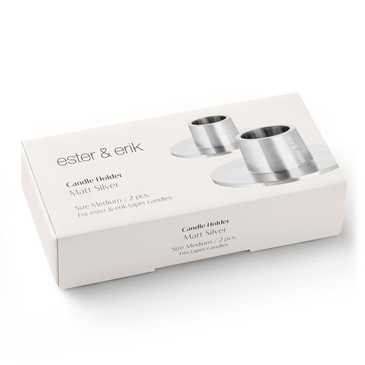 ester & erik - Bougeoir pour bougies fouettées, argent / mat, emballage