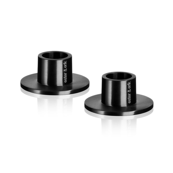 ester & erik - Bougeoirs pour bougies pointues, ⌀ 4 cm, noir / mat (set de 2)