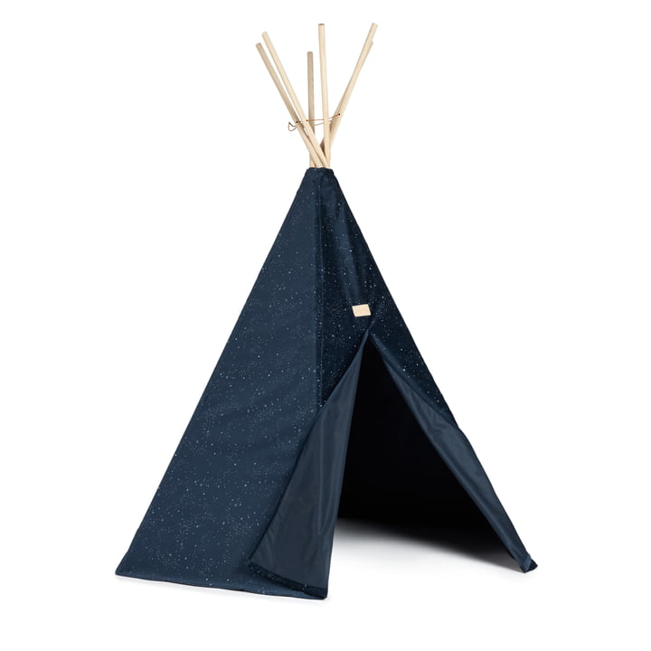 Tipi Arizona en velours, 128 x 158 cm, night blue silver milky way de Nobodinoz