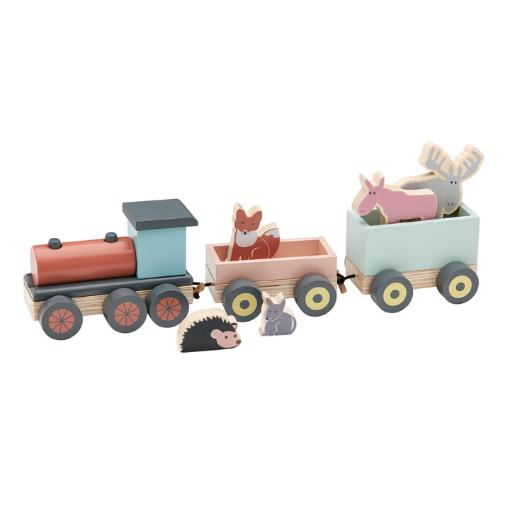 Edvin Train avec animaux de la forêt, multicolore (set de 8) de Kids Concept