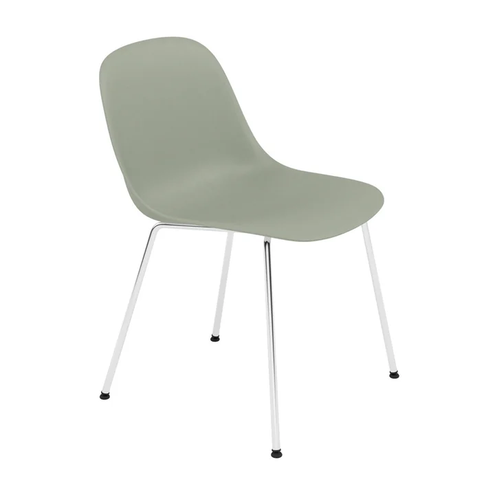 Muuto - Fiber Side Chair Tube Base, chrome / dusty green recyclé