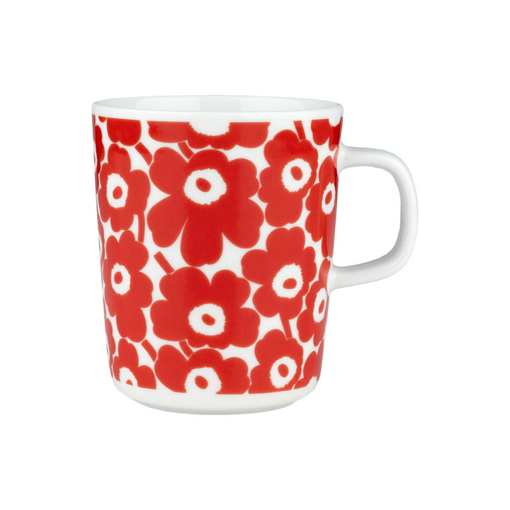 Oiva Pikkuinen Unikko Gobelet avec anse, 60th Anniversary, 250 ml, blanc / rouge de Marimekko