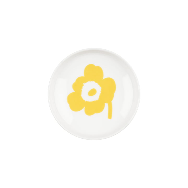 Oiva Unikko Assiette, Ø 8,5 cm, blanc / spring yellow de Marimekko