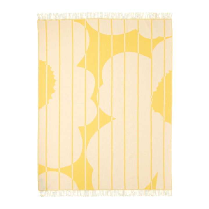 Vesi Unikko Couverture en laine, 140 x 180 cm, spring yellow / ecru de Marimekko