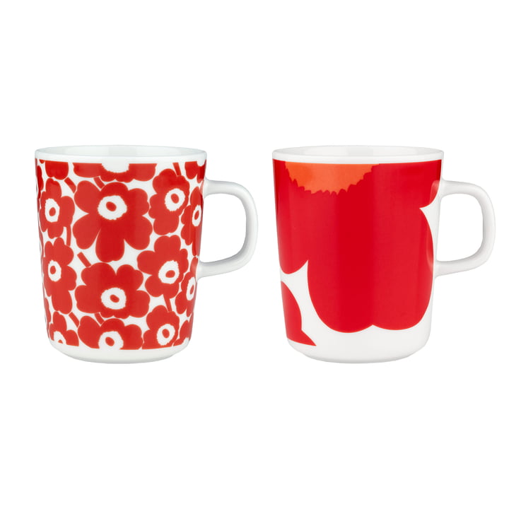 Oiva Iso Unikko & Pikkuinen Unikko Gobelet avec anse, 60th Anniversary, 250 ml, blanc / rouge (set de 2) de Marimekko