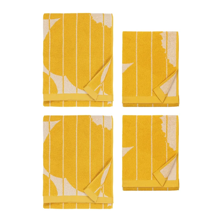 Vesi Unikko Serviette de bain, 50 x 70 cm & 70 x 150 cm, spring yellow / ecru (set de 4) de Marimekko