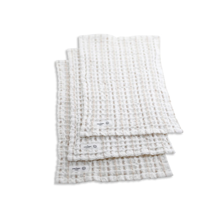 The Organic Company - Big Waffle Serviette de toilette, 25 x 40 cm, natural blanc / stone (set de 3)