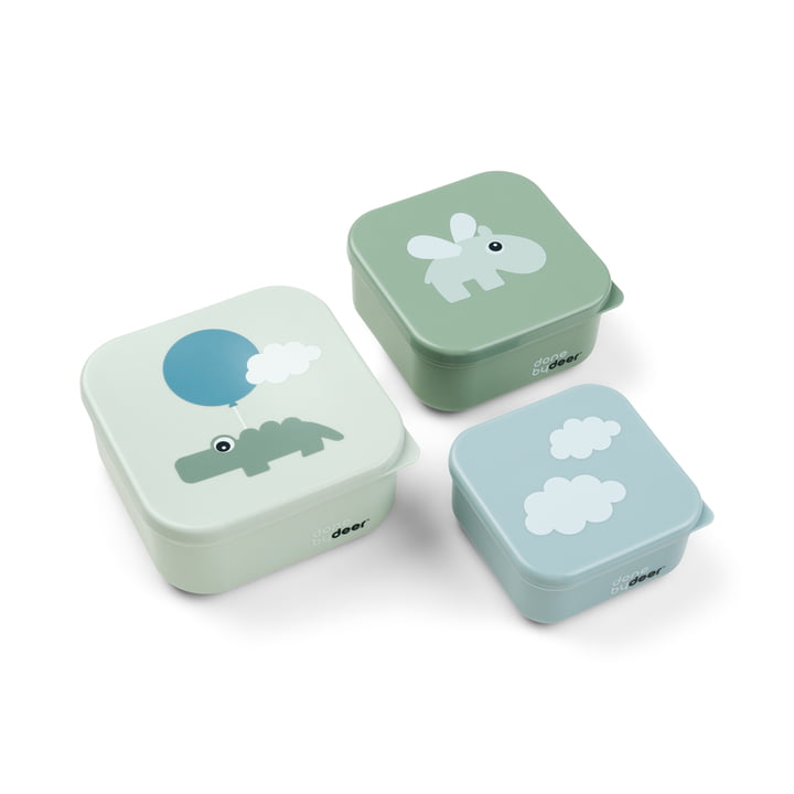 Done by Deer - Boîte à goûter, Happy Clouds, vert (lot de 3)