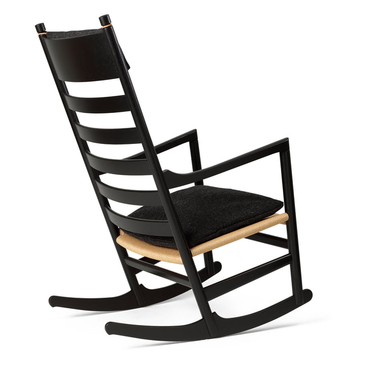 CH45 Chaise à bascule, chêne noir, laqué avec coussin d'assise et de nuque de Carl Hansen