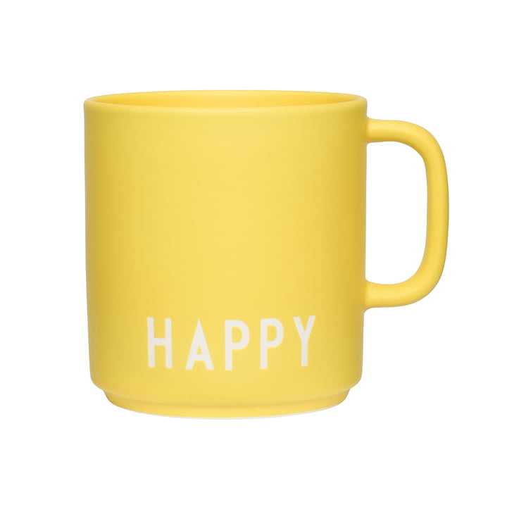 AJ Favourite Tasse en porcelaine avec anse, Happy / yellow de Design Letters