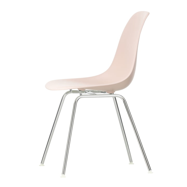 Vitra - Eames Plastic Side Chair DSX RE, chromé / rose tendre (patins en feutre basic dark)