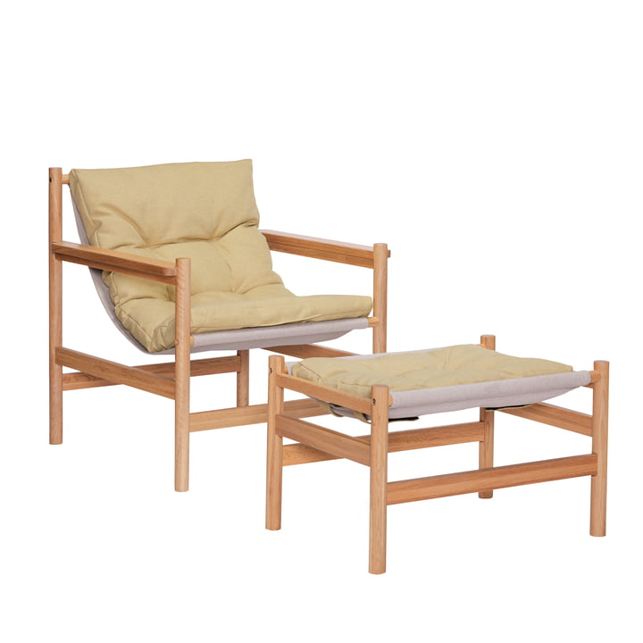 Heritage Chaise lounge avec tabouret, jaune de Hübsch Interior