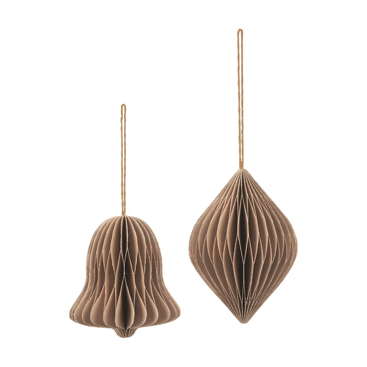 Chime Bell Pendentif décoratif, Ø8 x H9 cm, Natural Brown (set de 2) de Broste Copenhagen