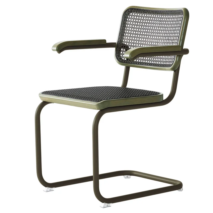 Thonet - S 64 V Fauteuil, cannage Dark Melange, vert sauge
