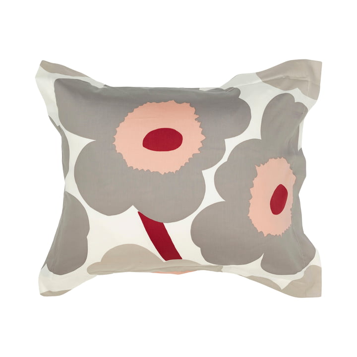 Marimekko - Unikko Taie d'oreiller, 60 x 63 cm, blanc cassé / gris chaud / rose