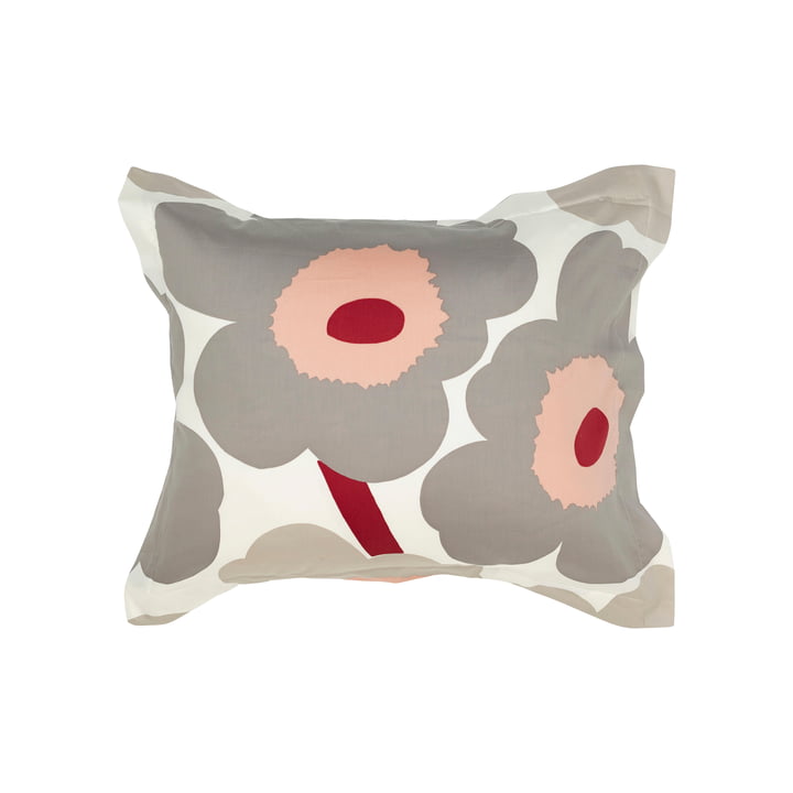 Marimekko - Unikko Taie d'oreiller, 50 x 60 cm, blanc cassé / gris chaud / rose