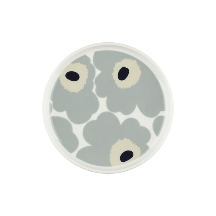 Marimekko - Oiva Unikko Assiette, Ø 13,5 cm, blanc / gris clair / sable / bleu foncé