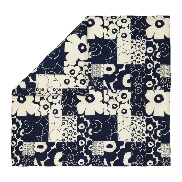 Unikko Kollaasi Housse de couette, 240 x 220 cm, lin / dark navy de Marimekko