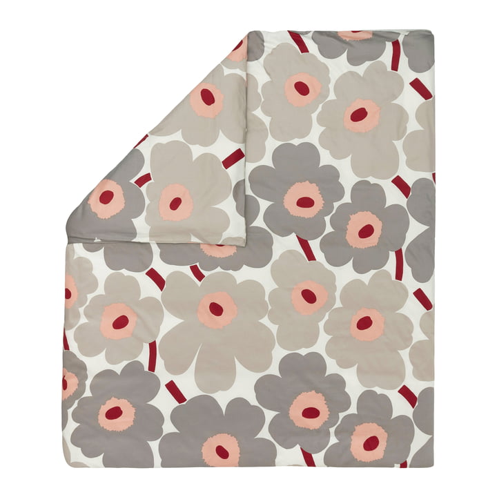 Marimekko - Unikko Housse de couette, 240 x 220 cm, blanc cassé / gris chaud / rose