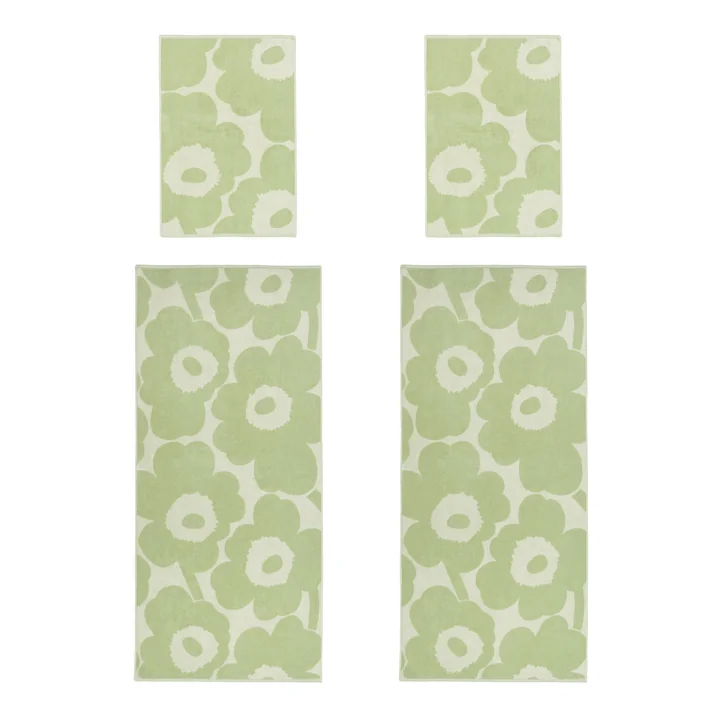 Marimekko - Unikko Serviette de bain & Set de serviettes de bain, blanc cassé / sage / bleu foncé (set de 4)