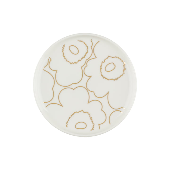 Oiva Piirto Unikko Assiette, Ø 13,5 cm, blanc / or de Marimekko