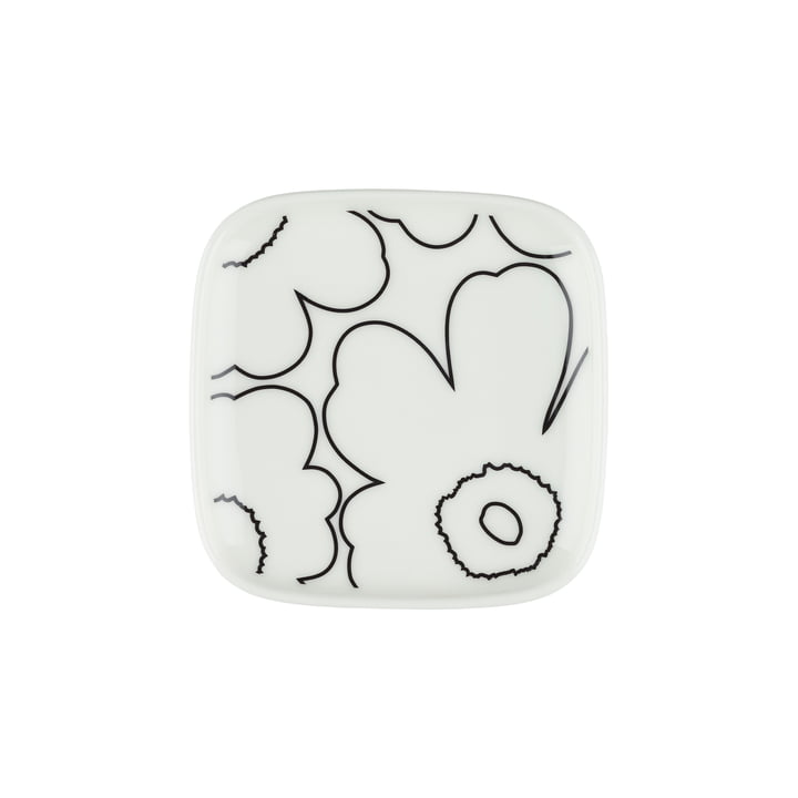 Oiva Piirto Unikko Assiette, 10 x 10 cm, blanc / noir de Marimekko