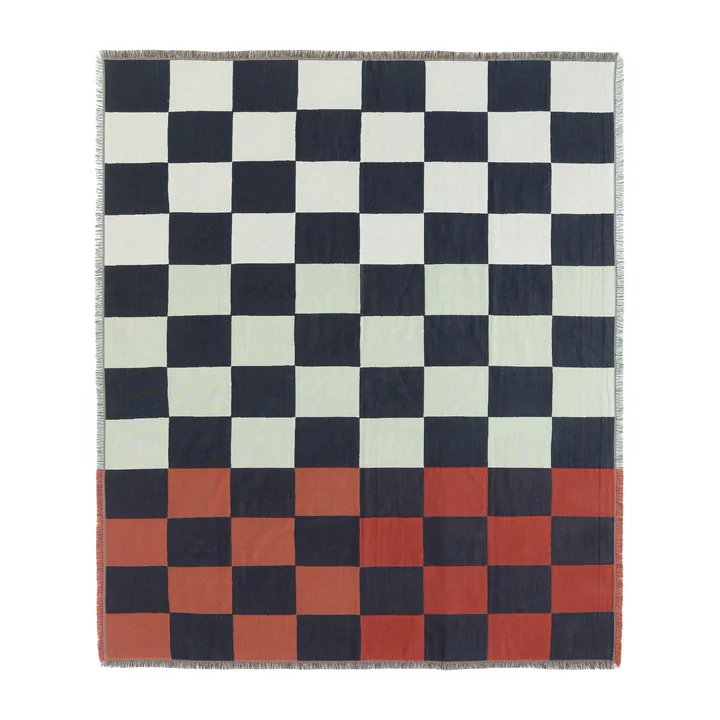 Kukko Ja Kana couverture, 130 x 170 cm, blanc cassé / bleu foncé, orange rouge de Marimekko