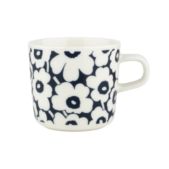 Marimekko - Oiva Pikkuinen Unikko Gobelet avec anse, 200 ml, bleu foncé / blanc
