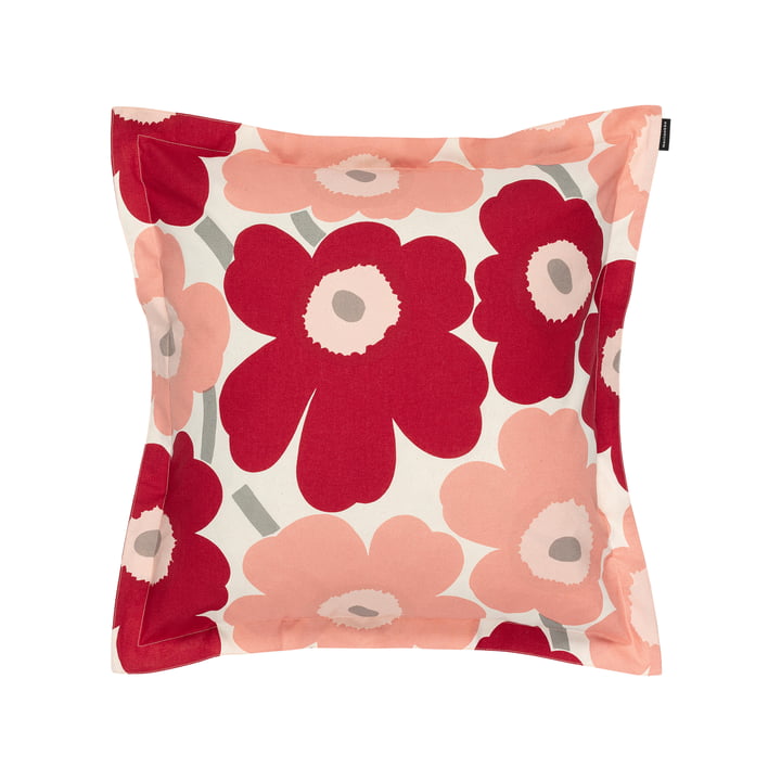 Marimekko - Pieni Unikko Taie d'oreiller, 50 x 50 cm, cotton / dark cherry / rose