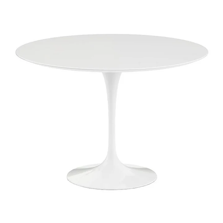 Knoll - Table Saarinen, ronde, hauteur table à manger, pied colonne blanc