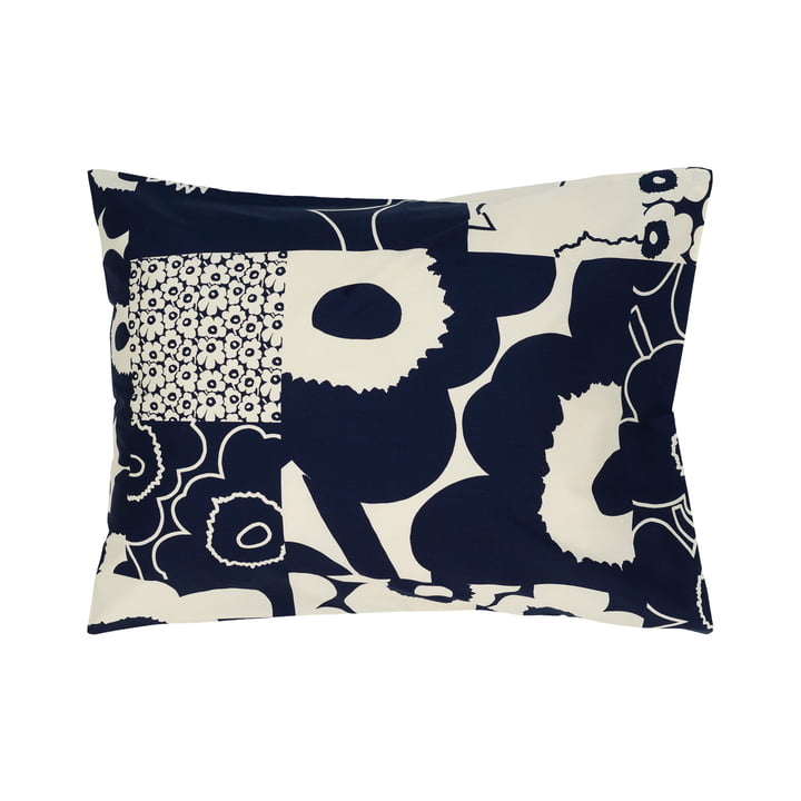 Unikko Kollaasi taie d'oreiller, 50 x 60 cm, linen / dark navy de Marimekko