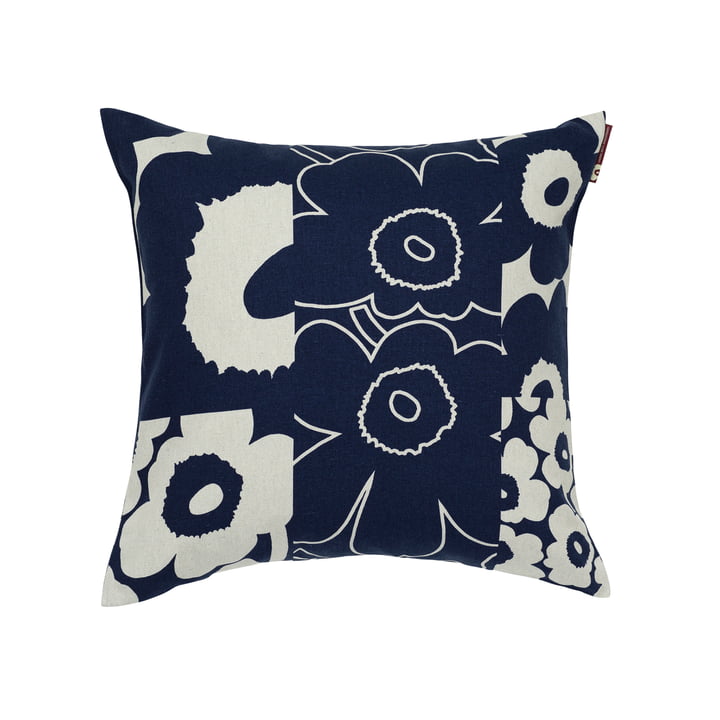 Unikko Kollaasi taie d'oreiller, 50 x 50 cm, linen / dark navy de Marimekko