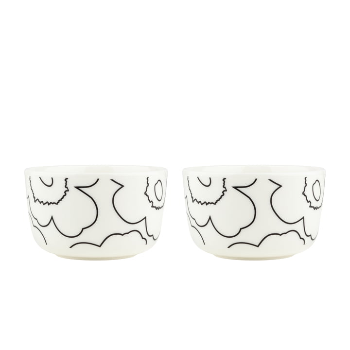 Oiva Piirto Unikko bol, 250 ml, blanc / noir (set de 2) de Marimekko