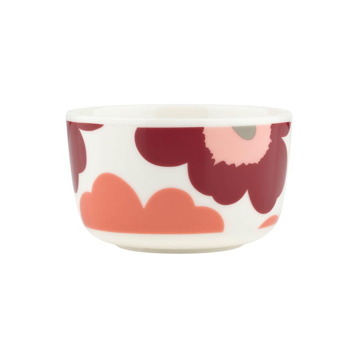 Marimekko - Oiva Unikko Bol, 250 ml, blanc / dark cherry / salmon red