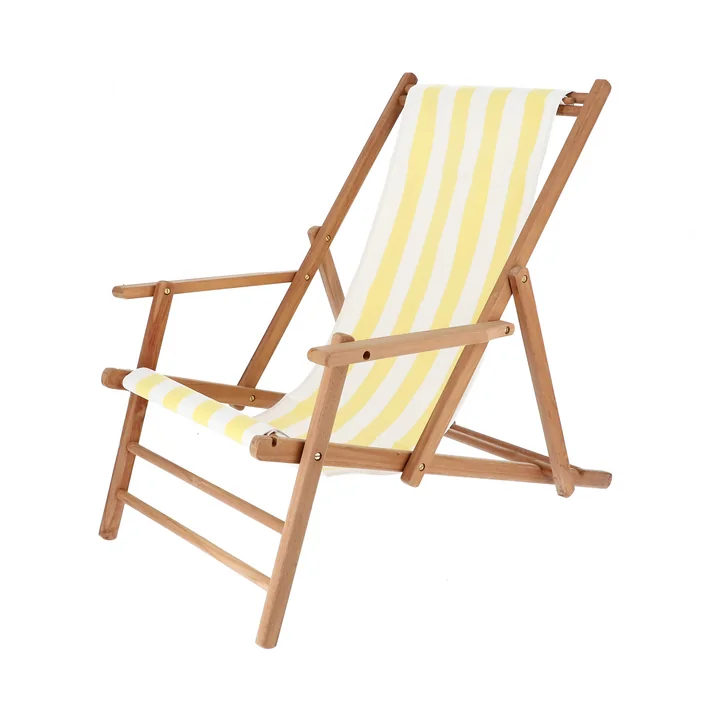 Jan Kurtz - Maxx Deckchair bois de teck, housse Designers Guild rayures jaunes