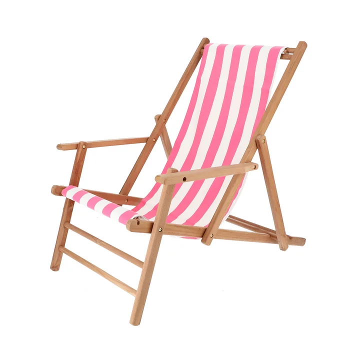 Jan Kurtz - Maxx Deckchair bois de teck, housse Designers Guild rayures roses