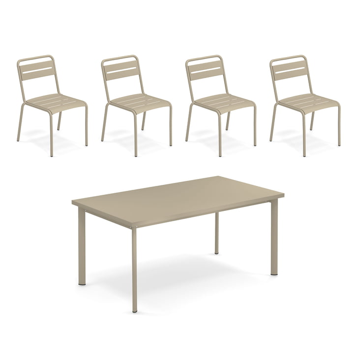 Emu - Star Outdoor Table 160 x 90 cm + chaise (set de 4), taupe