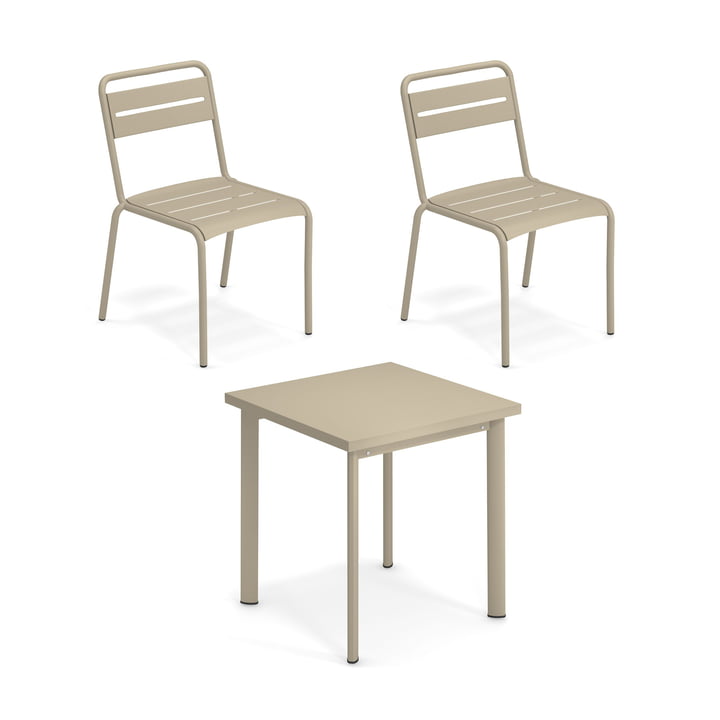 Emu - Star Outdoor Table 70 x 70 cm + chaise (set de 2), taupe