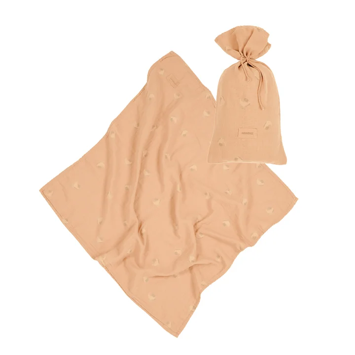 Nobodinoz - Wabi Sabi Mousseline avec pochette, 70 x 70 cm, powder pink blossom