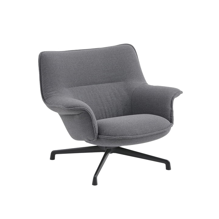 Muuto - Doze Lounge Chair Low, piétement pivotant anthracite-noir / housse grise (Ocean 80)
