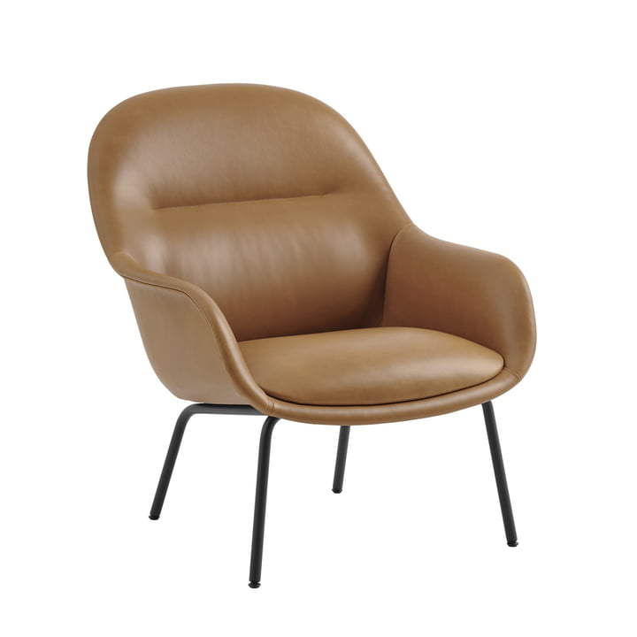 Muuto - Fiber Lounge Armchair Tube Base, noir / Refine Cuir Cognac