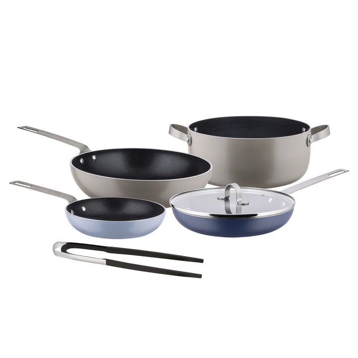 Alessi - Tama Set de casseroles, gris / bleu (6 pièces)