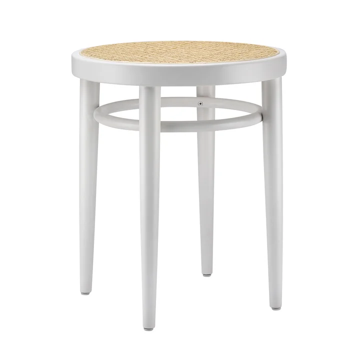 214 RH Tabouret, cannage avec tissu de soutien synthétique / hêtre lasuré blanc (TP 200) de Thonet